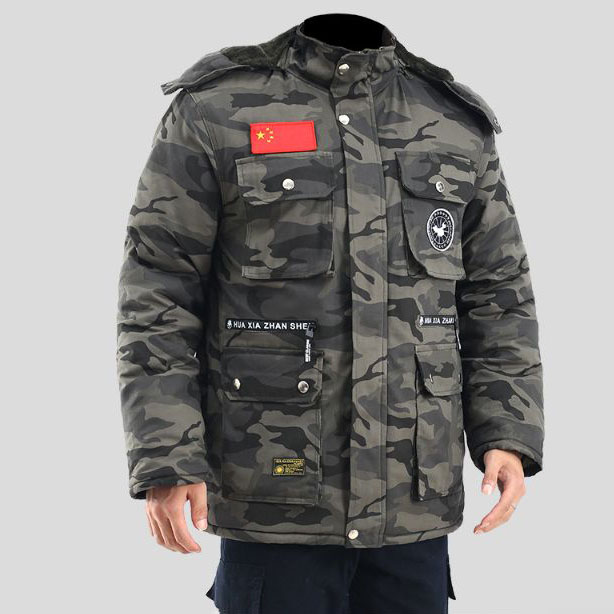 Manteau en coton camouflage épaissi en velours